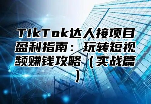 TikTok达人接项目盈利指南：玩转短视频赚钱攻略实战篇