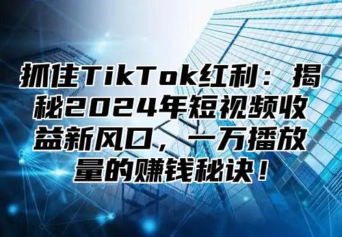抓住TikTok红利：揭秘2025年短视频收益新风口，一万播放量的赚钱秘诀！