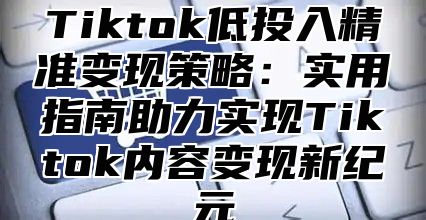 Tiktok低投入精准变现策略：实用指南助力实现Tiktok内容变现新纪元