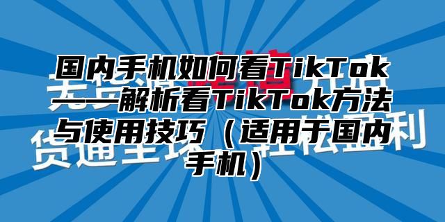 国内手机如何看TikTok——解析看TikTok方法与使用技巧适用于国内手机