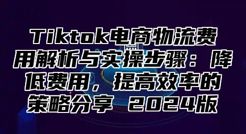 Tiktok电商物流费用解析与实操步骤：降低费用，提高效率的策略分享 2025版