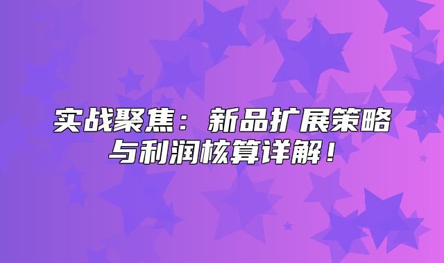 实战聚焦：新品扩展策略与利润核算详解！