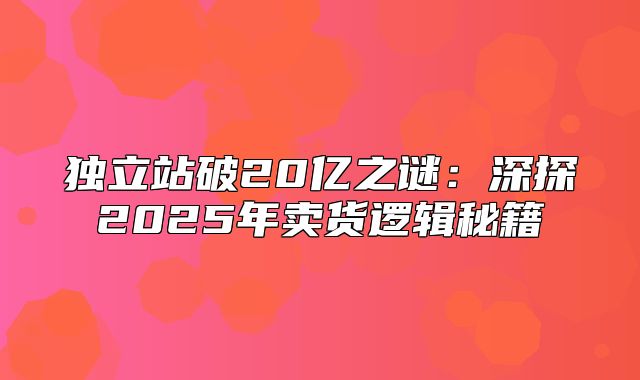 独立站破20亿之谜：深探2025年卖货逻辑秘籍