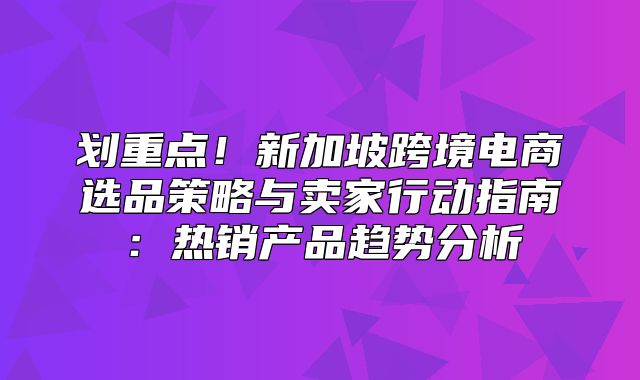 划重点！新加坡跨境电商选品策略与卖家行动指南：热销产品趋势分析