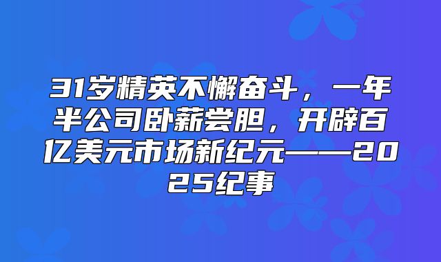 31岁精英不懈奋斗，一年半公司卧薪尝胆，开辟百亿美元市场新纪元——2025纪事