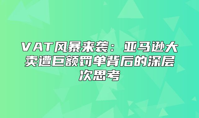 VAT风暴来袭：亚马逊大卖遭巨额罚单背后的深层次思考