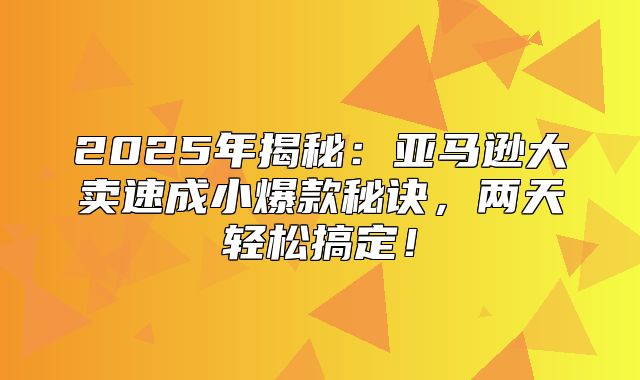 2025年揭秘：亚马逊大卖速成小爆款秘诀，两天轻松搞定！