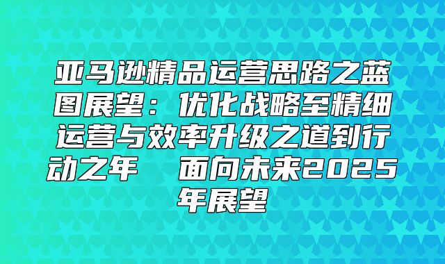 亚马逊精品运营思路之蓝图展望：优化战略至精细运营与效率升级之道到行动之年  面向未来2025年展望