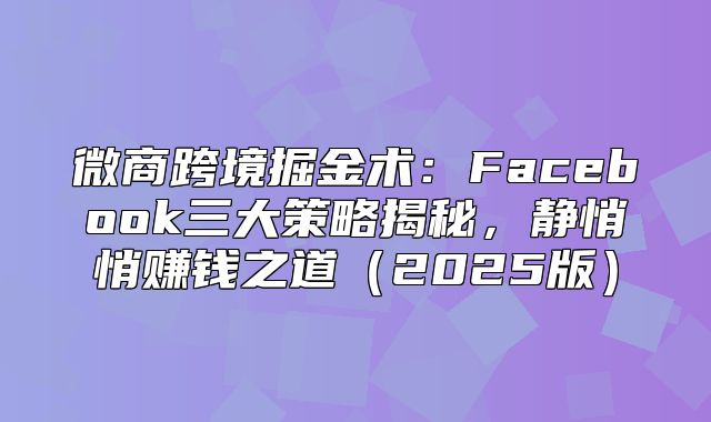 微商跨境掘金术：Facebook三大策略揭秘，静悄悄赚钱之道2025版
