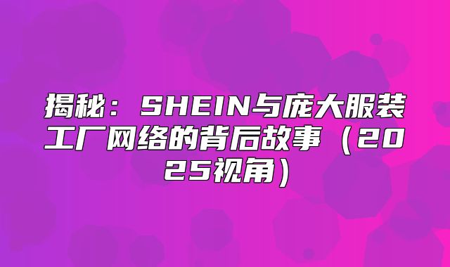 揭秘：SHEIN与庞大服装工厂网络的背后故事2025视角
