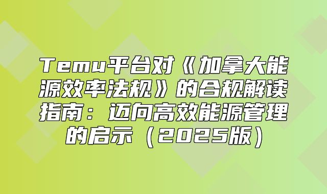 Temu平台对加拿大能源效率法规的合规解读指南：迈向高效能源管理的启示2025版