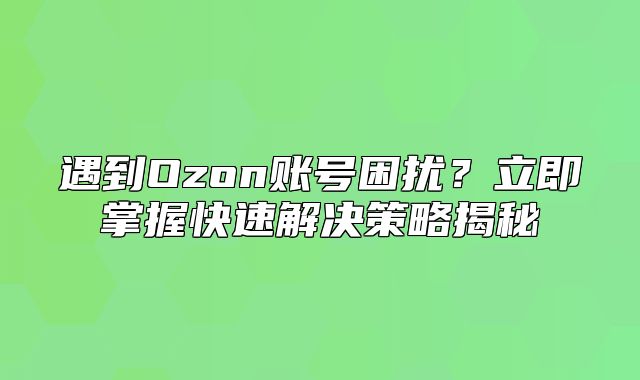 遇到Ozon账号困扰？立即掌握快速解决策略揭秘