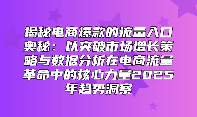 揭秘电商爆款的流量入口奥秘：以突破市场增长策略与数据分析在电商流量革命中的核心力量2025年趋势洞察