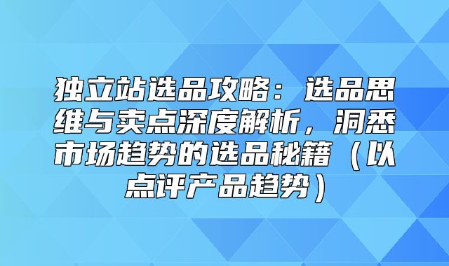 独立站选品攻略：选品思维与卖点深度解析，洞悉市场趋势的选品秘籍以点评产品趋势