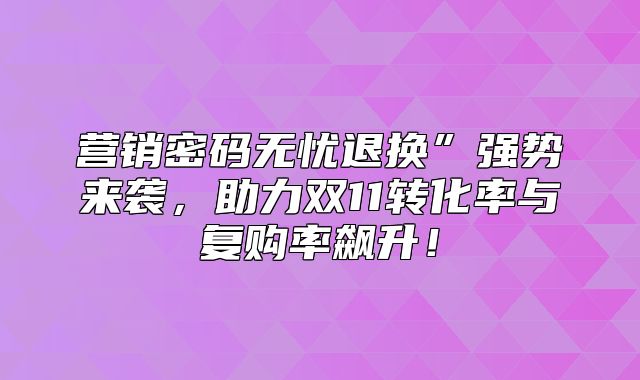 营销密码无忧退换”强势来袭，助力双11转化率与复购率飙升！