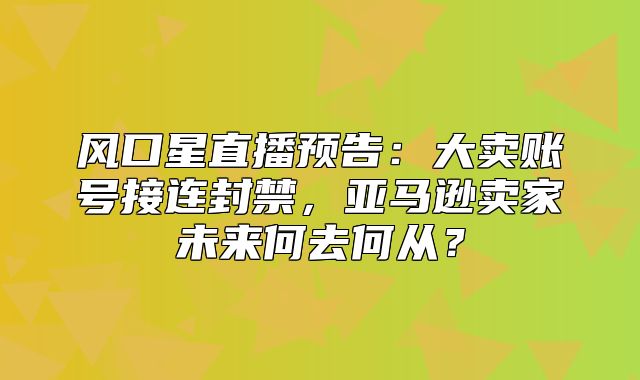 风口星直播预告：大卖账号接连封禁，亚马逊卖家未来何去何从？