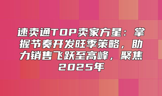 速卖通TOP卖家方星：掌握节奏开发旺季策略，助力销售飞跃至高峰，聚焦2025年
