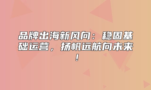 品牌出海新风向：稳固基础运营，扬帆远航向未来！