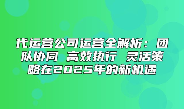 代运营公司运营全解析：团队协同 高效执行 灵活策略在2025年的新机遇