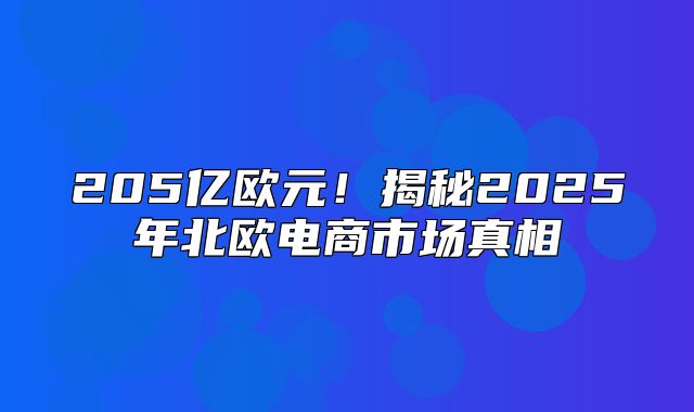 205亿欧元！揭秘2025年北欧电商市场真相
