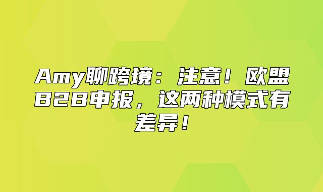 Amy聊跨境：注意！欧盟B2B申报，这两种模式有差异！