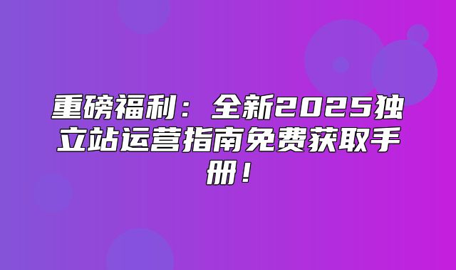 重磅福利：全新2025独立站运营指南免费获取手册！