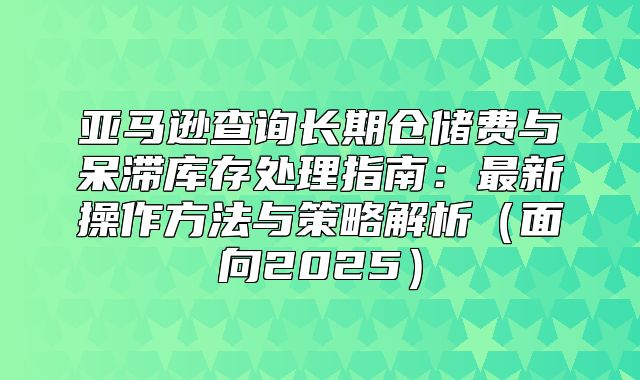 亚马逊查询长期仓储费与呆滞库存处理指南：最新操作方法与策略解析面向2025