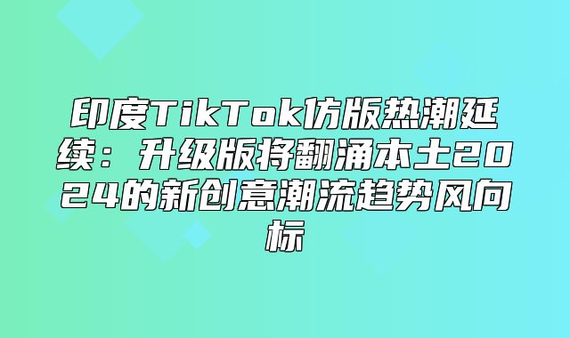 印度TikTok仿版热潮延续：升级版将翻涌本土2025的新创意潮流趋势风向标