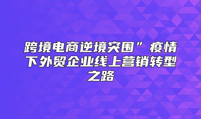 跨境电商逆境突围”疫情下外贸企业线上营销转型之路
