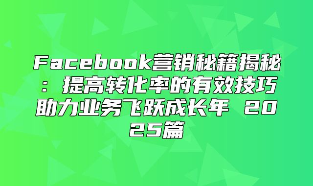 Facebook营销秘籍揭秘：提高转化率的有效技巧助力业务飞跃成长年 2025篇