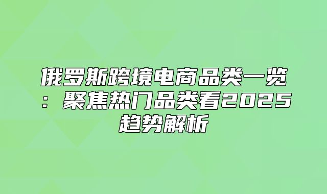 俄罗斯跨境电商品类一览：聚焦热门品类看2025趋势解析
