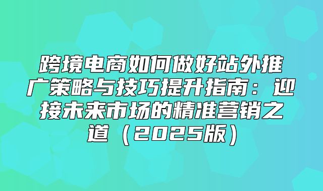 跨境电商如何做好站外推广策略与技巧提升指南：迎接未来市场的精准营销之道2025版
