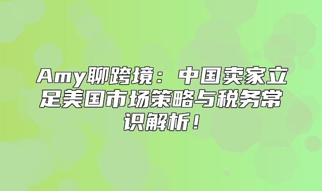 Amy聊跨境：中国卖家立足美国市场策略与税务常识解析！