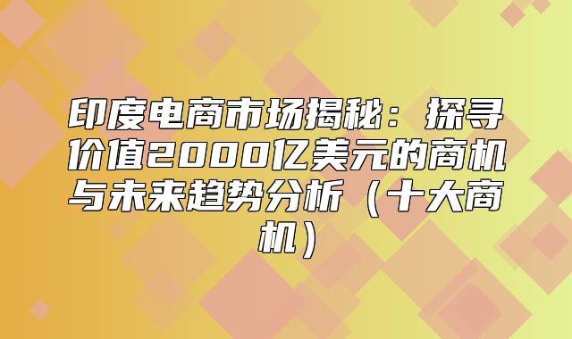 印度电商市场揭秘：探寻价值2000亿美元的商机与未来趋势分析十大商机