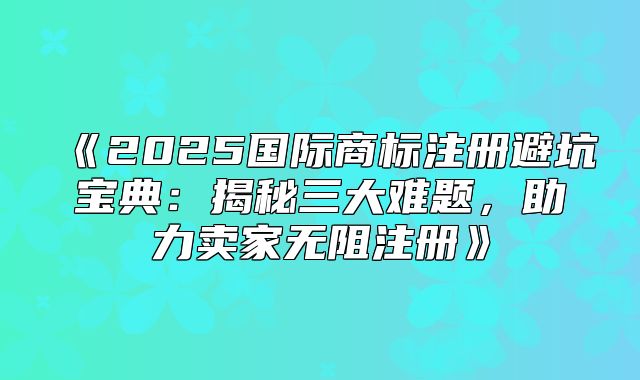 2025国际商标注册避坑宝典：揭秘三大难题，助力卖家无阻注册