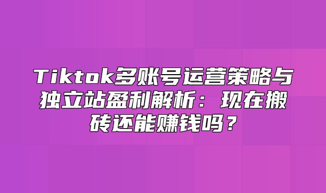 Tiktok多账号运营策略与独立站盈利解析：现在搬砖还能赚钱吗？