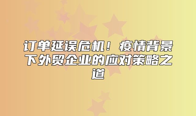 订单延误危机！疫情背景下外贸企业的应对策略之道