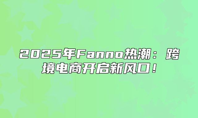2025年Fanno热潮：跨境电商开启新风口！