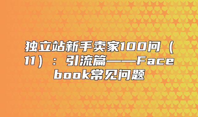 独立站新手卖家100问11：引流篇——Facebook常见问题