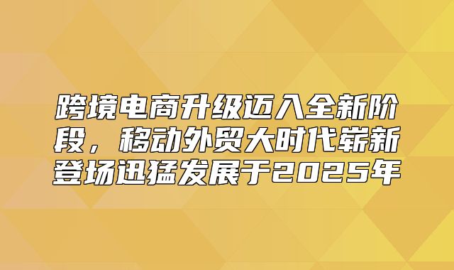 跨境电商升级迈入全新阶段，移动外贸大时代崭新登场迅猛发展于2025年