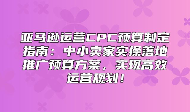 亚马逊运营CPC预算制定指南：中小卖家实操落地推广预算方案，实现高效运营规划！
