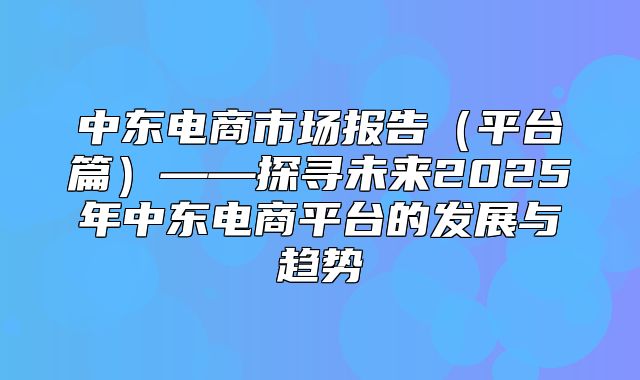 中东电商市场报告平台篇——探寻未来2025年中东电商平台的发展与趋势