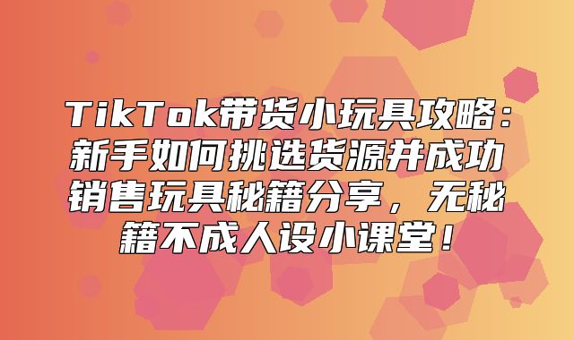 TikTok带货小玩具攻略：新手如何挑选货源并成功销售玩具秘籍分享，无秘籍不成人设小课堂！