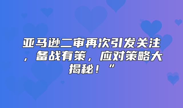 亚马逊二审再次引发关注，备战有策，应对策略大揭秘！”