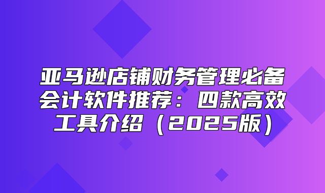 亚马逊店铺财务管理必备会计软件推荐：四款高效工具介绍2025版