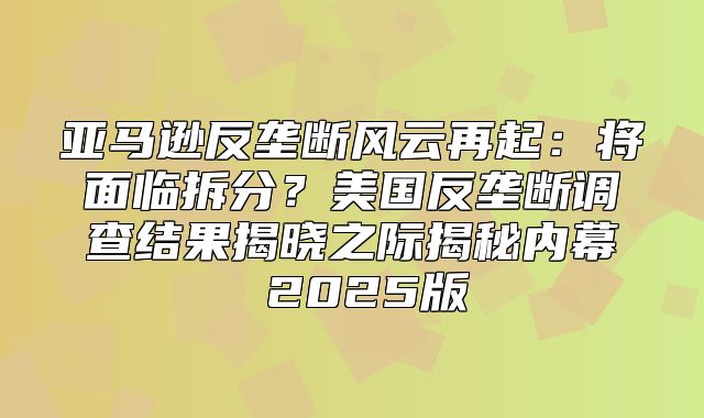 亚马逊反垄断风云再起：将面临拆分？美国反垄断调查结果揭晓之际揭秘内幕 2025版