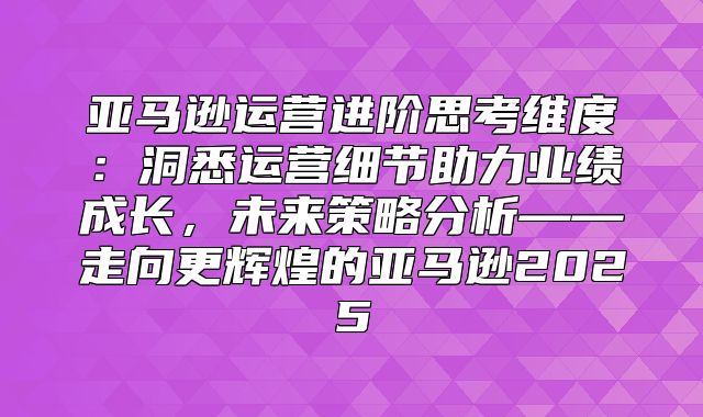亚马逊运营进阶思考维度：洞悉运营细节助力业绩成长，未来策略分析——走向更辉煌的亚马逊2025