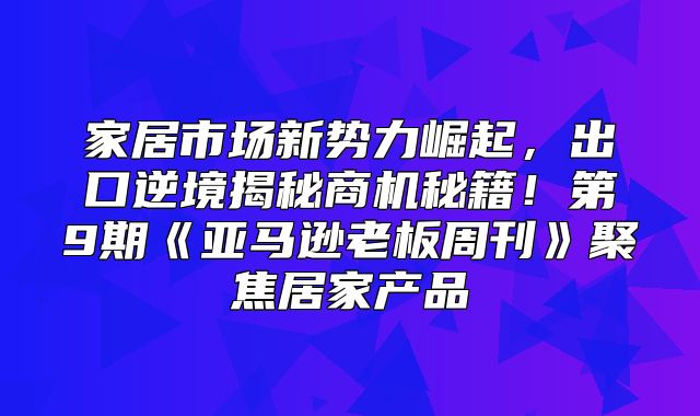 家居市场新势力崛起，出口逆境揭秘商机秘籍！第9期亚马逊老板周刊聚焦居家产品
