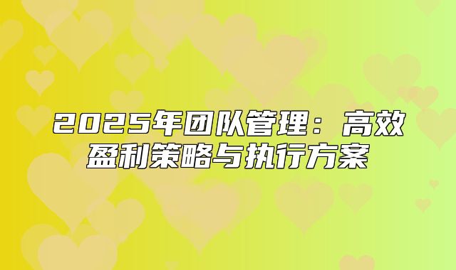 2025年团队管理：高效盈利策略与执行方案