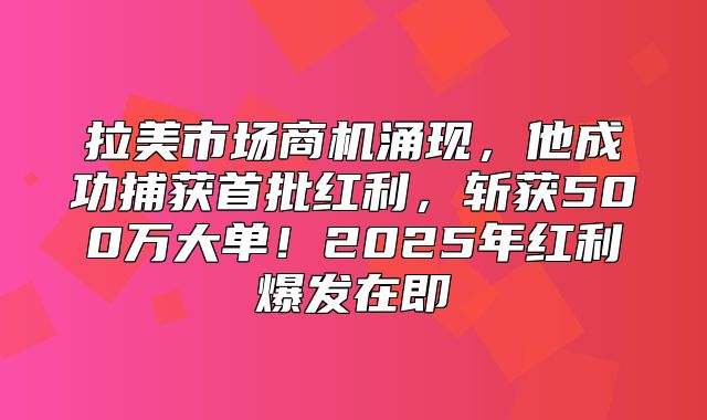 拉美市场商机涌现，他成功捕获首批红利，斩获500万大单！2025年红利爆发在即